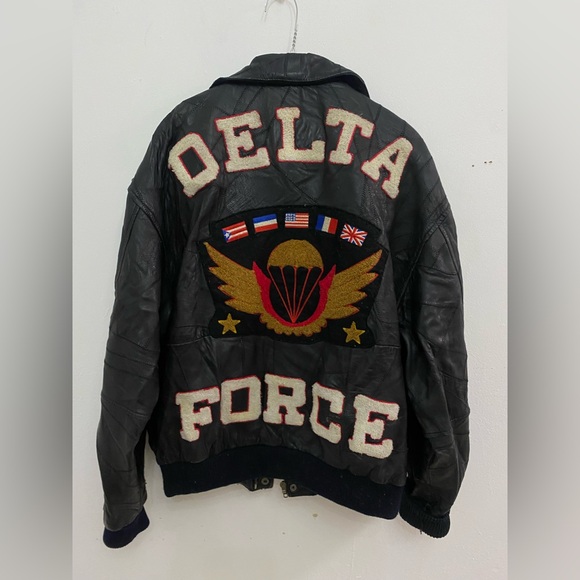 Alamos aviator Delta Force Black Leather Varsity Jacket 80’S embroidery size M - Picture 8 of 14